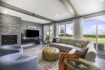 Comfortable living room with views out towards Lake Michigan